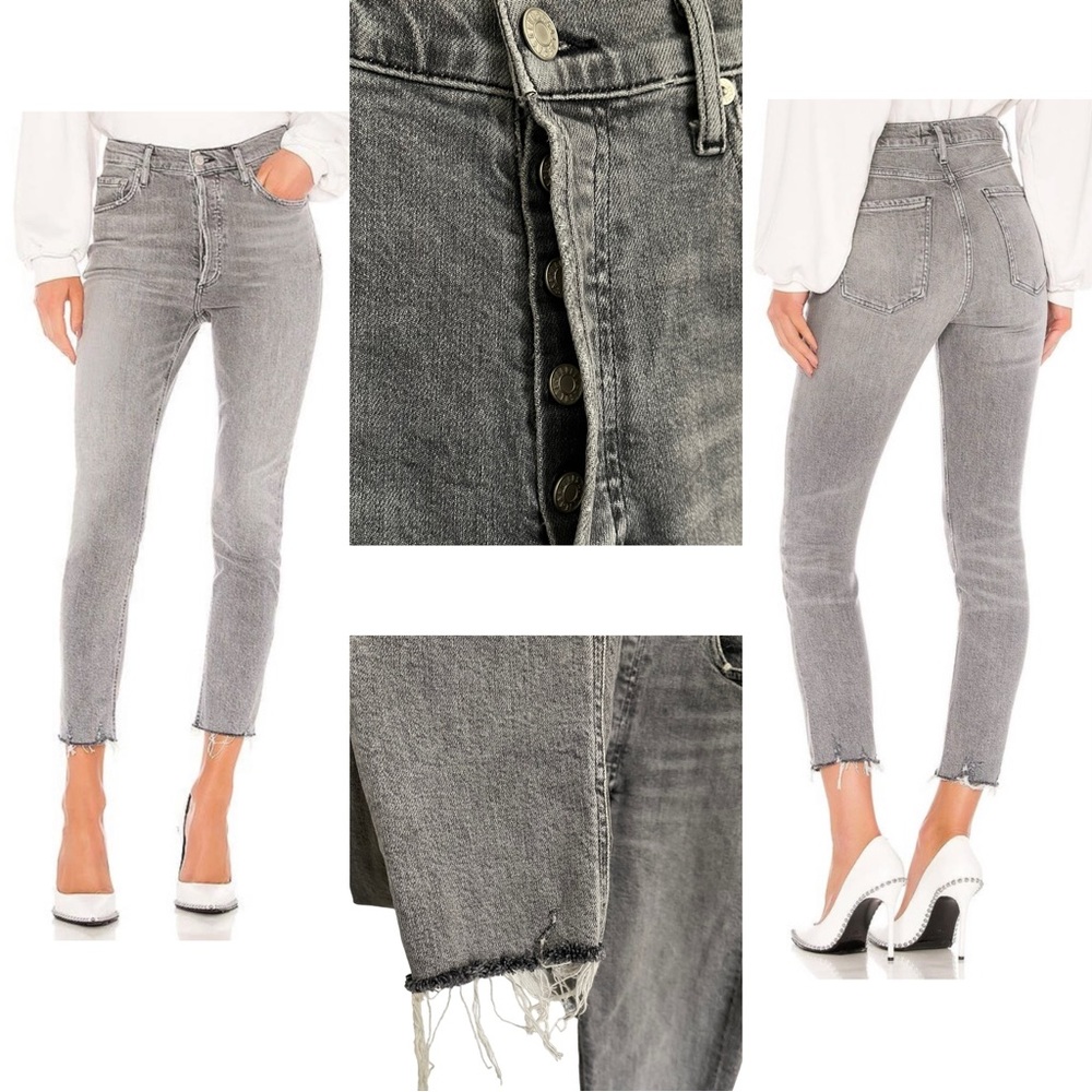 Agolde NICO Button Fly Raw Hem Hi Rise Gray Jeans Women Size 26